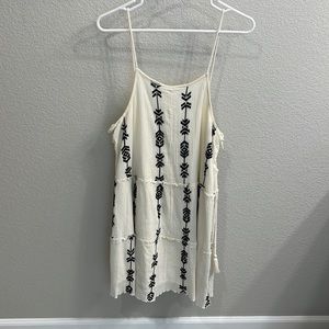 Zara gauze boho mini dress with embroidery and side tie details.